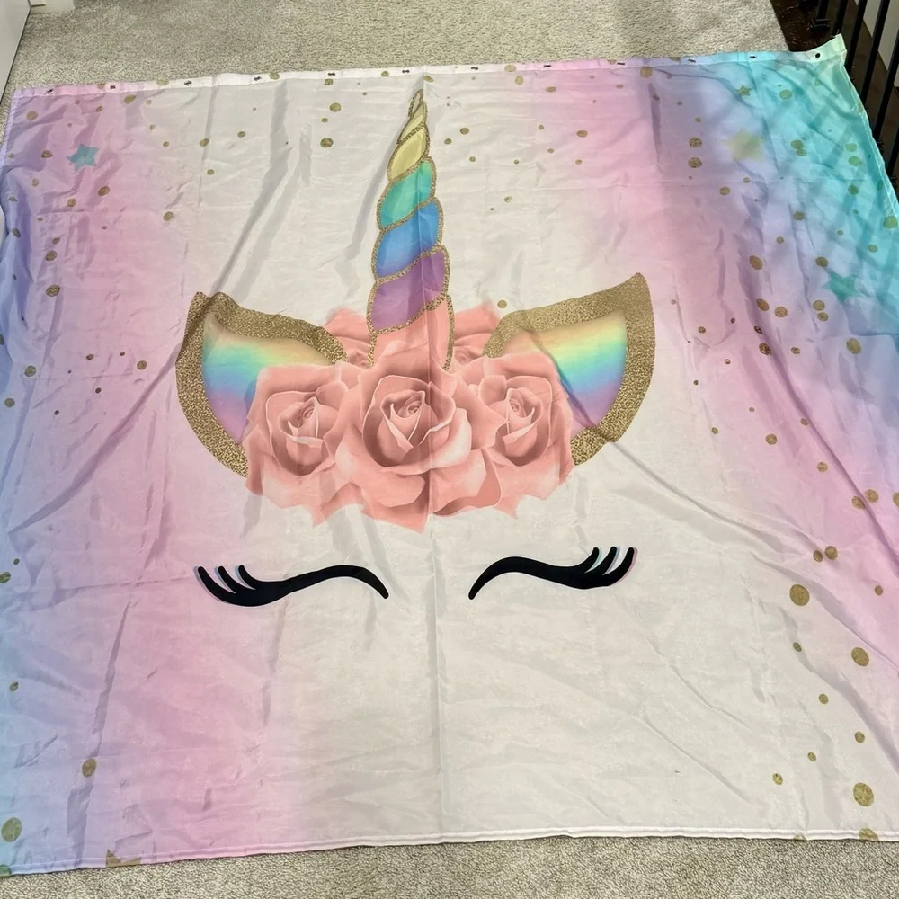 Unicorn Shower Curtain Rainbow Magic Head Bathroom Curtain